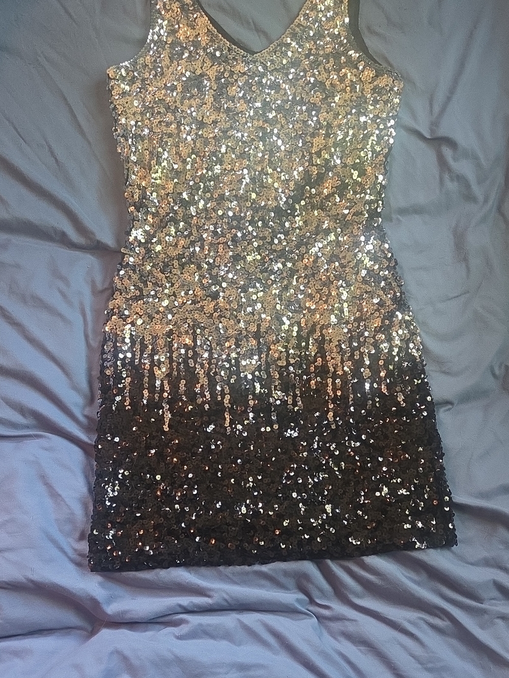 Black and Silver Sequin V-Neck Party Dress Size M